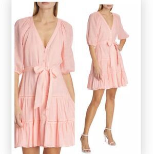Veronica Beard Dewey Tiered Cotton Button-Up Dress Pink Haze NWT $398